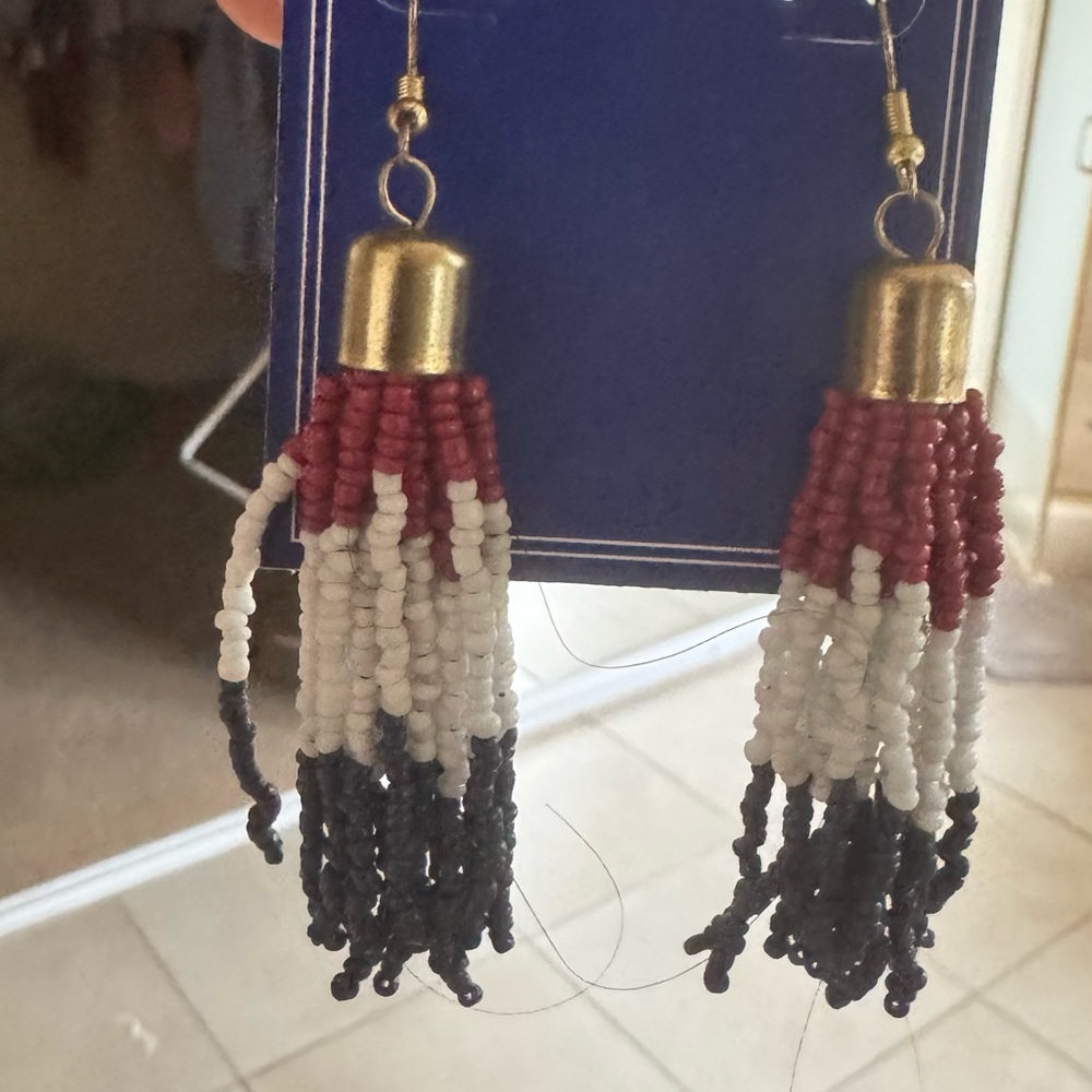 Beaded Tassel Earrings in Red, White, and green  for holiday